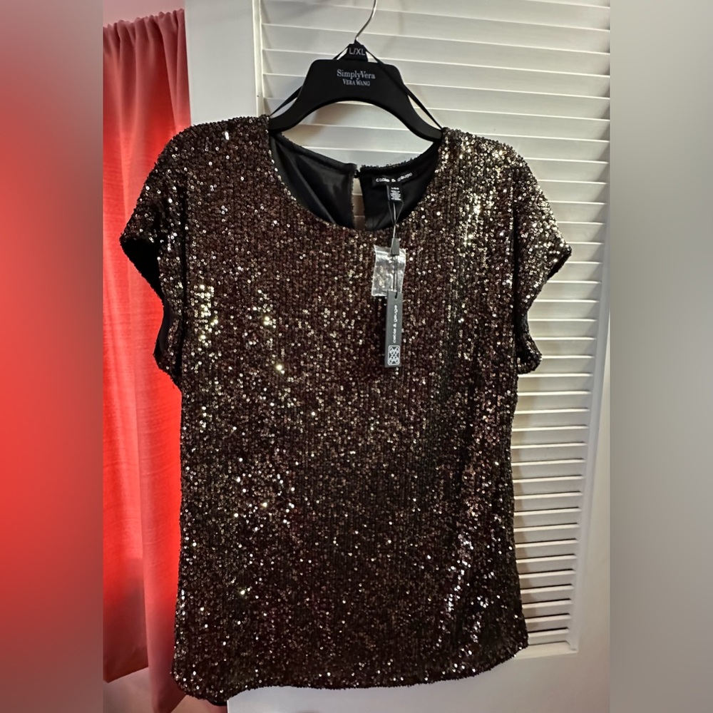 Cable & Gauge Bronze Sequin Blouse size L